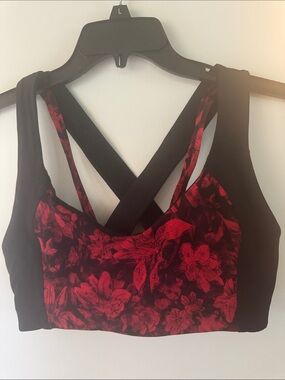 lululemon athletica Red Floral & Black Cross-Back Sports Bra